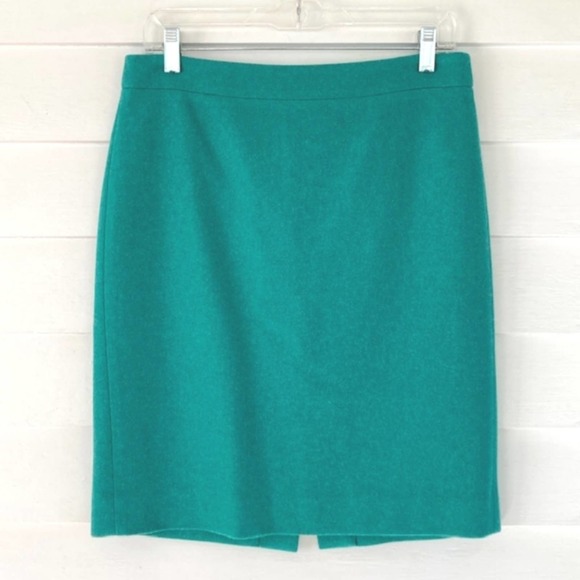 J. Crew Blue-Green Wool Blend The Pencil Skirt SZ 6